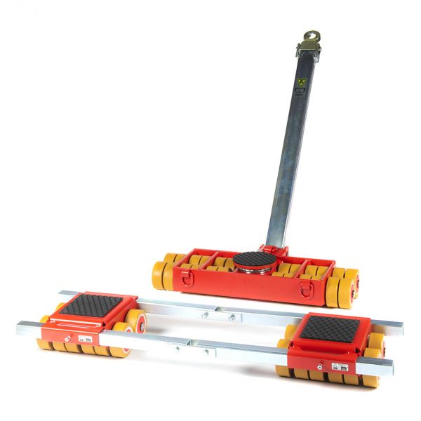 Custom-designed skate (1) vertical load roller support, (2) uplift