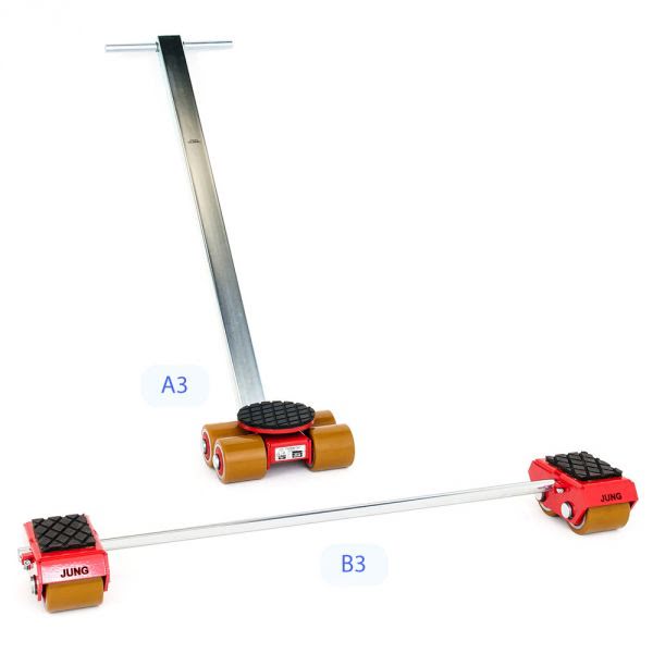 Custom-designed skate (1) vertical load roller support, (2) uplift